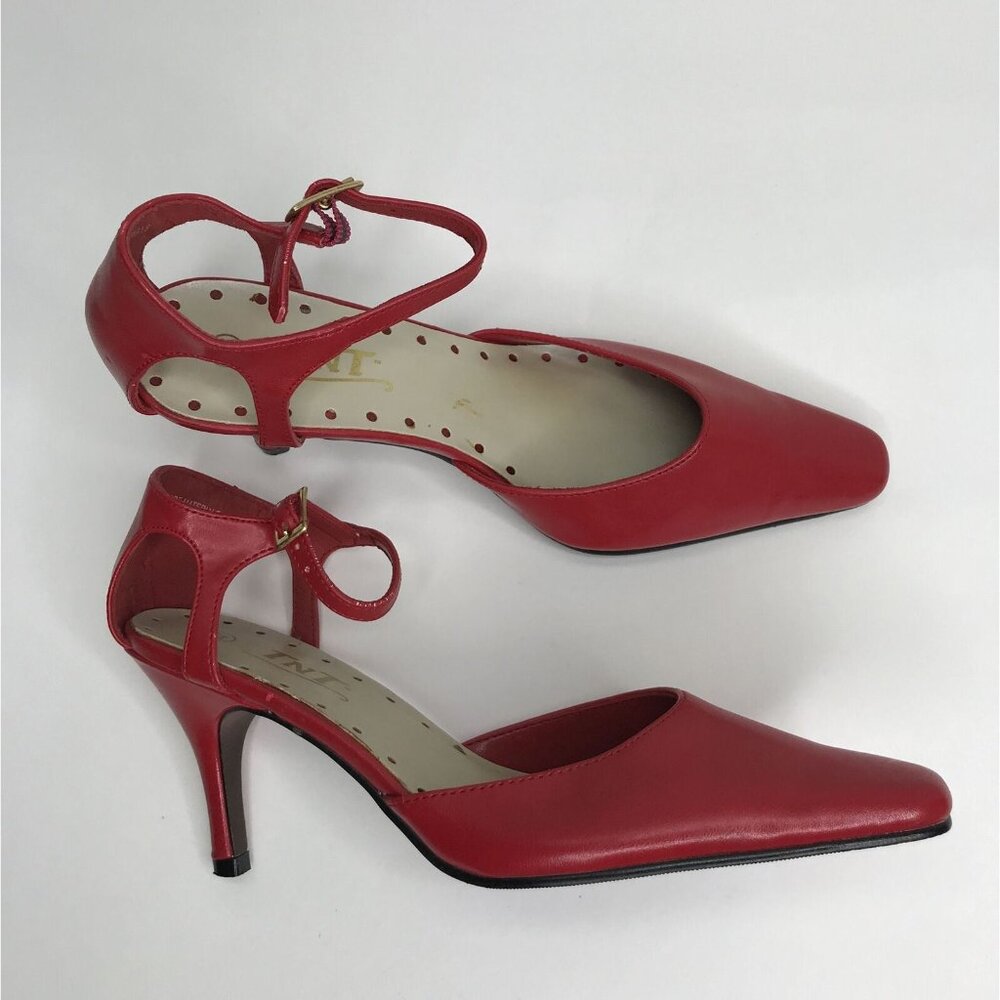 TNT Stiletto Heels Womens 6M Red Ankle Buckle Pump